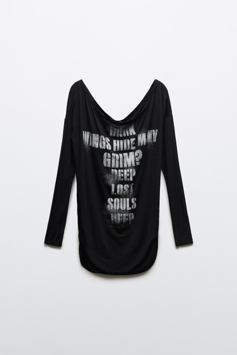 

Лонгслив с открытыми плечами и принтом, Черный, Лонгслив с открытыми плечами и принтом