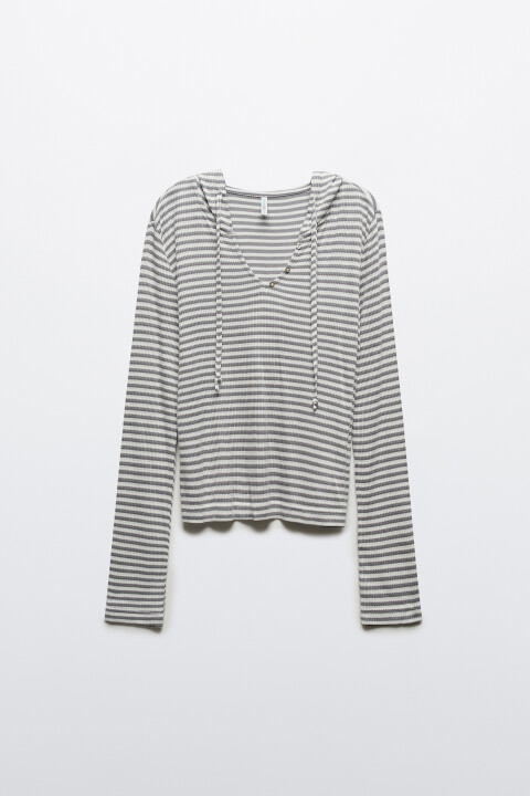 

Лонгслив свободный на шнуровке с капюшоном, Серый, Лонгслив свободный на шнуровке с капюшоном