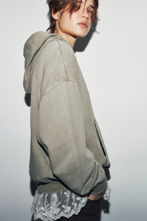 

Худи с вареным эффектом и кружевом, Зеленый, Худи с вареным эффектом и кружевом