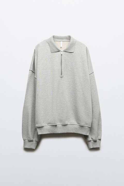 

Худи оверсайз из футера с отложным воротником на молнии, Серый, Худи оверсайз из футера с отложным воротником на молнии