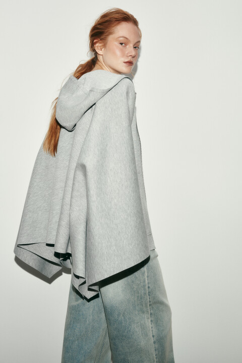 

Худи-пончо на молнии с капюшоном, Черный, Худи-пончо на молнии с капюшоном