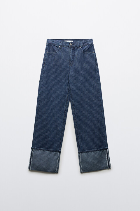 

Джинсы straight fit со средней посадкой и подворотами, Синий, Джинсы straight fit со средней посадкой и подворотами