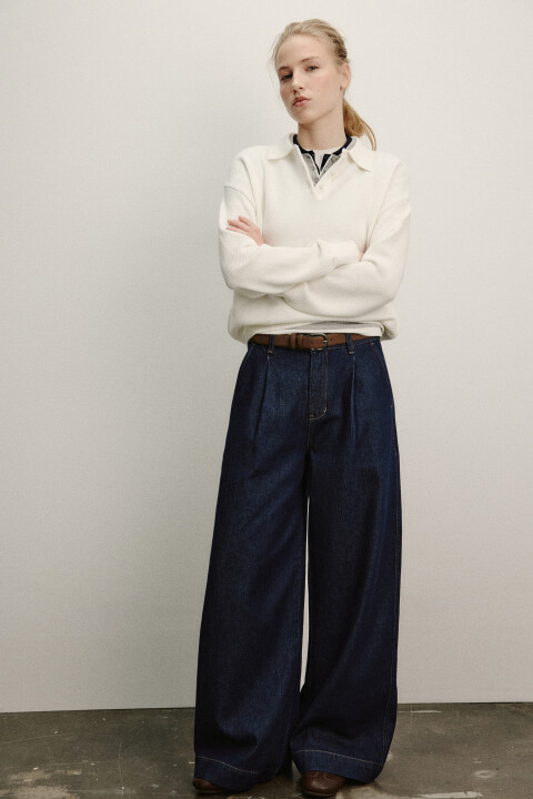 

Джинсы wide leg со средней посадкой и складками, Синий, Джинсы wide leg со средней посадкой и складками