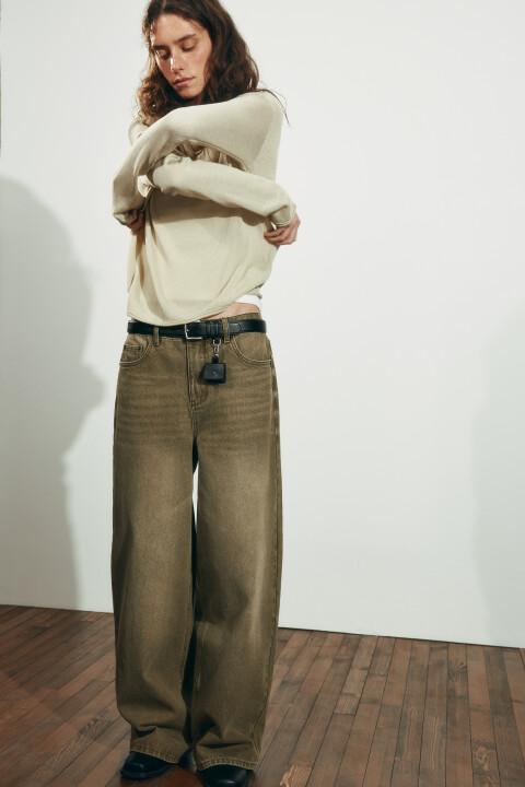 

Джинсы baggy fit со средней посадкой и стиркой, Зеленый, Джинсы baggy fit со средней посадкой и стиркой