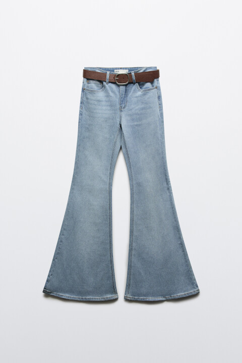 

Джинсы клеш с высокой посадкой и ремнем, Голубой, Джинсы клеш с высокой посадкой и ремнем