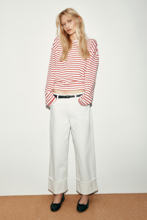 

Джинсы straight fit со средней посадкой и подворотами, Белый, Джинсы straight fit со средней посадкой и подворотами