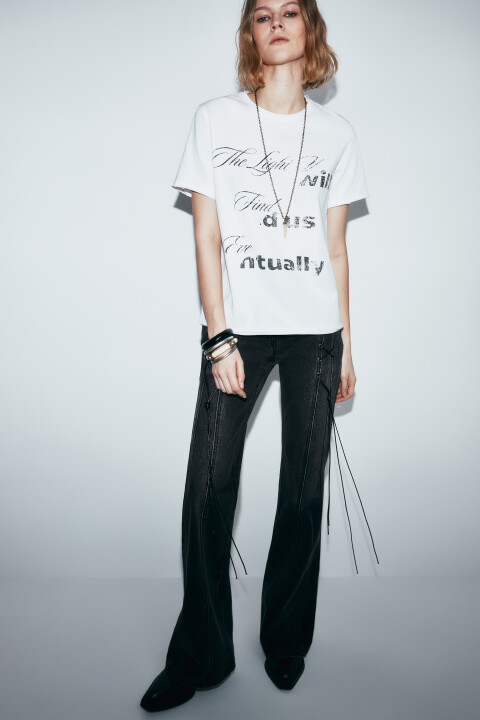 

Джинсы клеш со средней посадкой и шнуровкой, Серый, Джинсы клеш со средней посадкой и шнуровкой