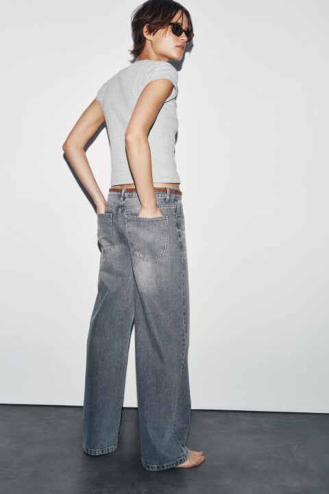 

Джинсы wide leg со средней посадкой и поясом, Серый, Джинсы wide leg со средней посадкой и поясом