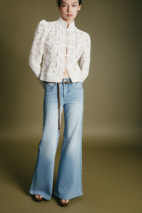 

Джинсы клеш со средней посадкой удлиненные, Голубой, Джинсы клеш со средней посадкой удлиненные