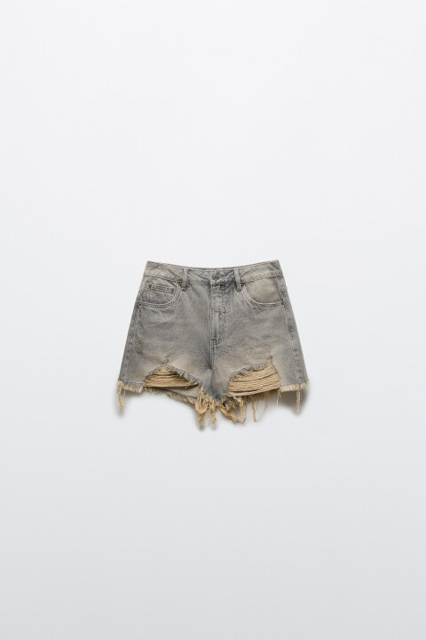 

Шорты джинсовые с высокой посадкой короткие рваные, Серый, Шорты джинсовые с высокой посадкой короткие рваные