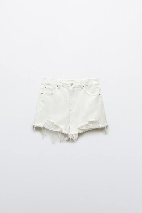 

Шорты джинсовые с высокой посадкой короткие рваные, Белый, Шорты джинсовые с высокой посадкой короткие рваные