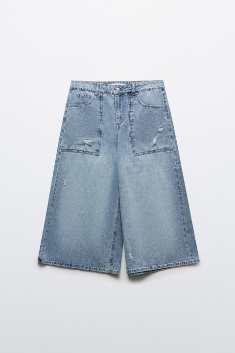 

Джортсы со средней посадкой рваные, Голубой, Джортсы со средней посадкой рваные