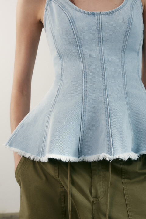 

Блузка-топ джинсовая, Голубой, Блузка-топ джинсовая