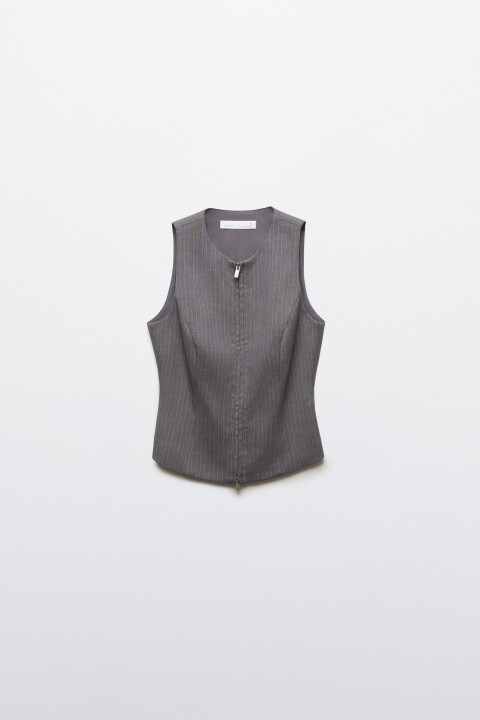 

Жилет костюмный в полоску, Серый, Жилет костюмный в полоску