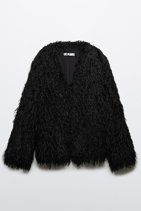 

Жакет пушистый оверсайз с бахромой, Черный, Жакет пушистый оверсайз с бахромой
