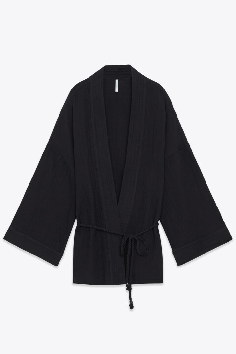 

Жакет-кимоно на завязках хлопковый, Черный, Жакет-кимоно на завязках хлопковый