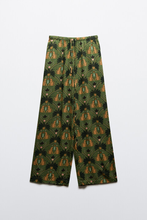 

Брюки широкие вискозные с принтом на резинке, Зеленый, Брюки широкие вискозные с принтом на резинке