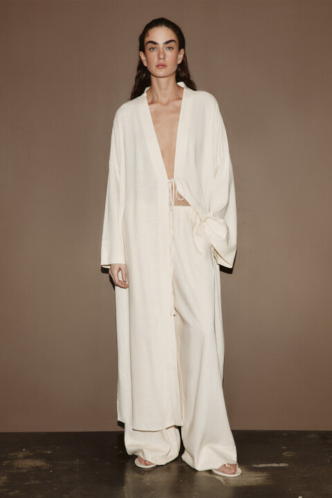 

Брюки широкие вискозные на завязках со льном, Ванильный, Брюки широкие вискозные на завязках со льном