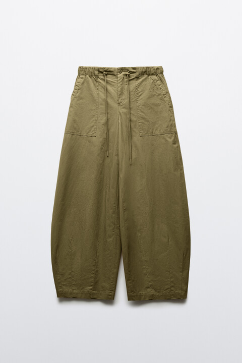 

Брюки barrel fit хлопковые на завязках, Зеленый, Брюки barrel fit хлопковые на завязках