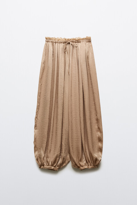 

Брюки-аладдины на завязках с кружевом, Коричневый, Брюки-аладдины на завязках с кружевом