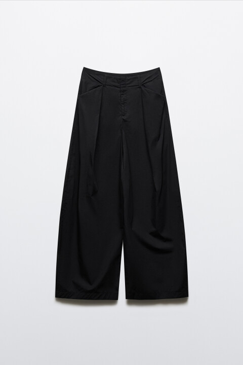 

Брюки широкие хлопковые со средней посадкой, Черный, Брюки широкие хлопковые со средней посадкой