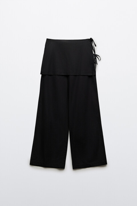 

Брюки прямые со средней посадкой и баской, Черный, Брюки прямые со средней посадкой и баской