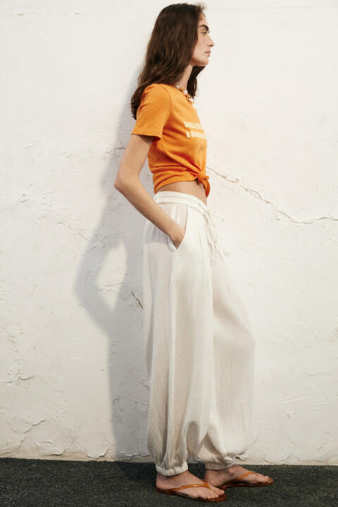 

Брюки-алладины из хлопкового муслина, Молочный, Брюки-алладины из хлопкового муслина