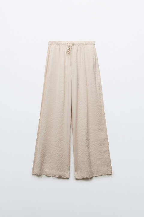 

Брюки широкие из модала с высокой посадкой на завязках, Молочный, Брюки широкие из модала с высокой посадкой на завязках