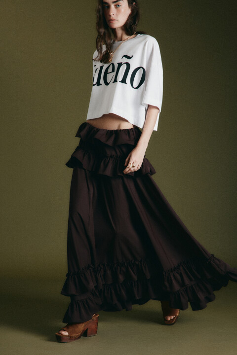 

Юбка макси со средней посадкой и ярусными воланами, Коричневый, Юбка макси со средней посадкой и ярусными воланами