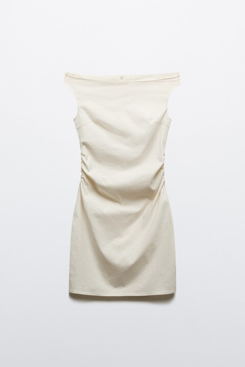 

Платье-футляр мини вискозное с открытыми плечами, Молочный, Платье-футляр мини вискозное с открытыми плечами