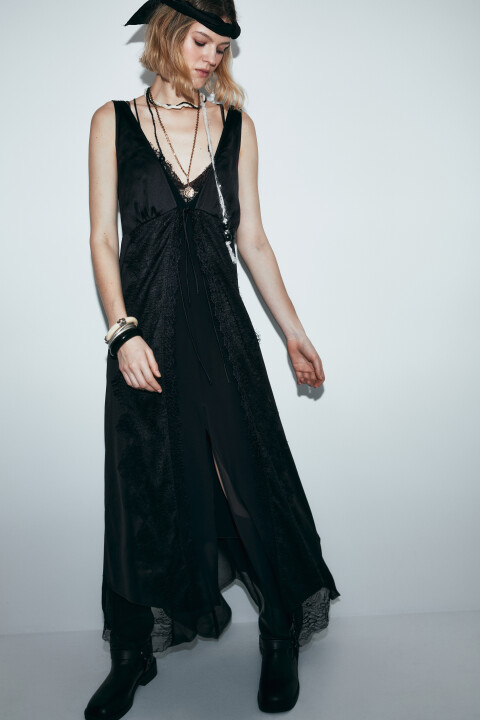 

Платье-комбинация макси кружевное двухслойное, Черный, Платье-комбинация макси кружевное двухслойное