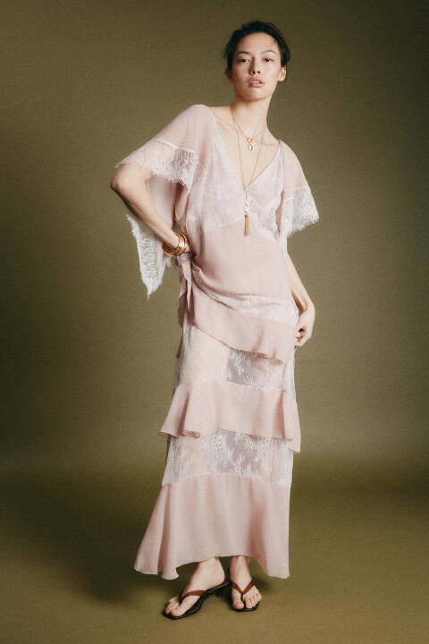 

Платье макси шифоновое с кружевными вставками, Розовый, Платье макси шифоновое с кружевными вставками