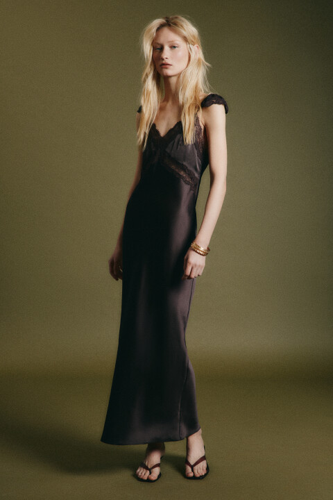 

Платье-комбинация макси атласное облегающее с кружевом, Зеленый, Платье-комбинация макси атласное облегающее с кружевом