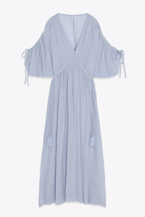 

Платье макси вискозное с завязками на рукавах, Голубой, Платье макси вискозное с завязками на рукавах