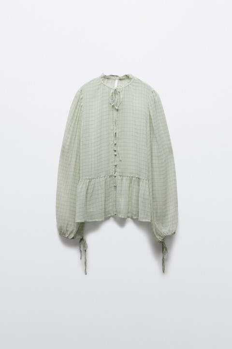 

Блузка шифоновая с рукавами на завязках, Зеленый, Блузка шифоновая с рукавами на завязках