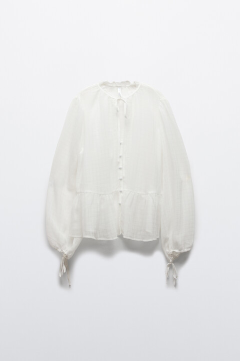 

Блузка шифоновая с рукавами на завязках, Белый, Блузка шифоновая с рукавами на завязках