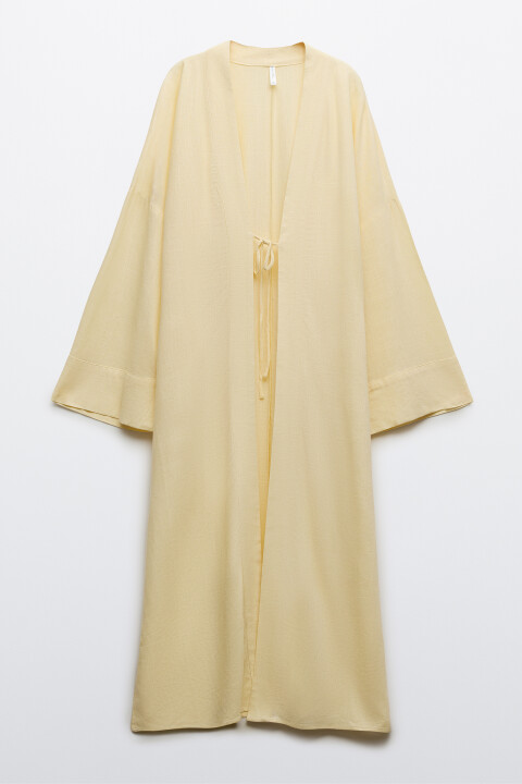 

Блузка-кимоно на завязках вискозная со льном, Ванильный, Блузка-кимоно на завязках вискозная со льном