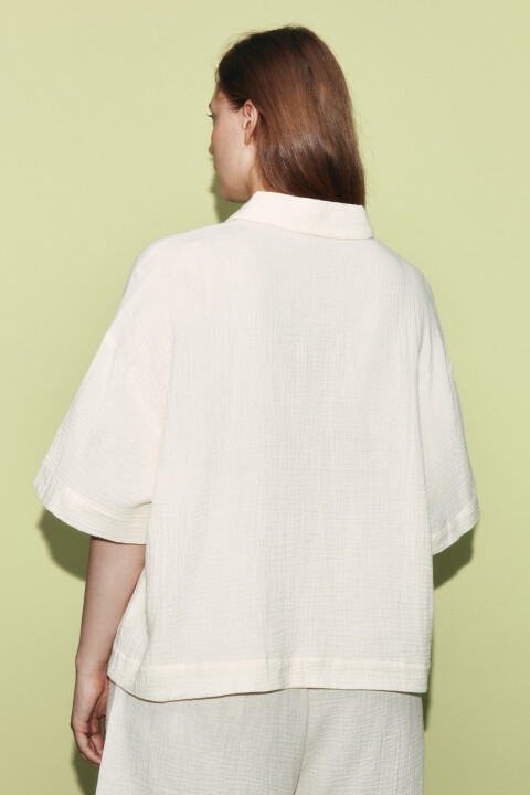 

Рубашка с коротким рукавом из хлопкового муслина, Молочный, Рубашка с коротким рукавом из хлопкового муслина