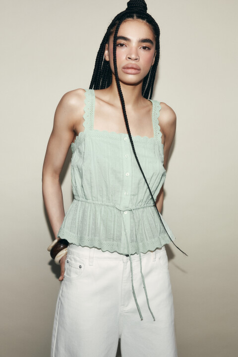 

Блузка-топ хлопковая ажурная на кулиске, Зеленый, Блузка-топ хлопковая ажурная на кулиске