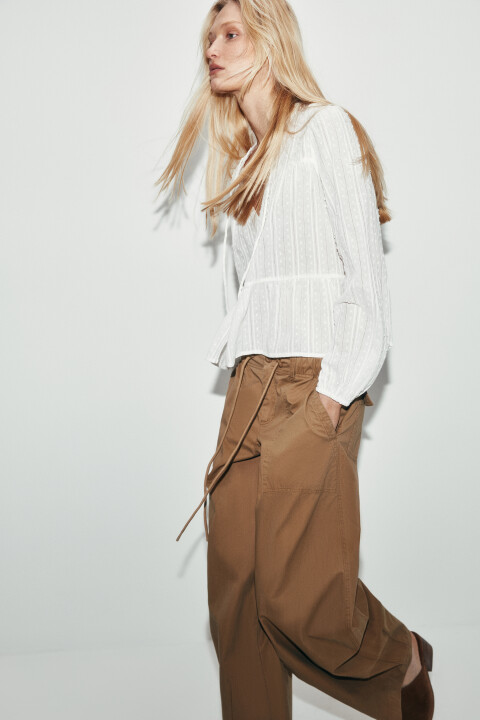 

Блузка хлопковая с баской и завязками, Сиреневый, Блузка хлопковая с баской и завязками