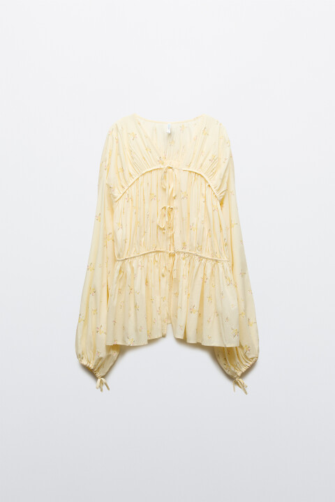 

Блузка приталенная на шнуровке, Желтый, Блузка приталенная на шнуровке