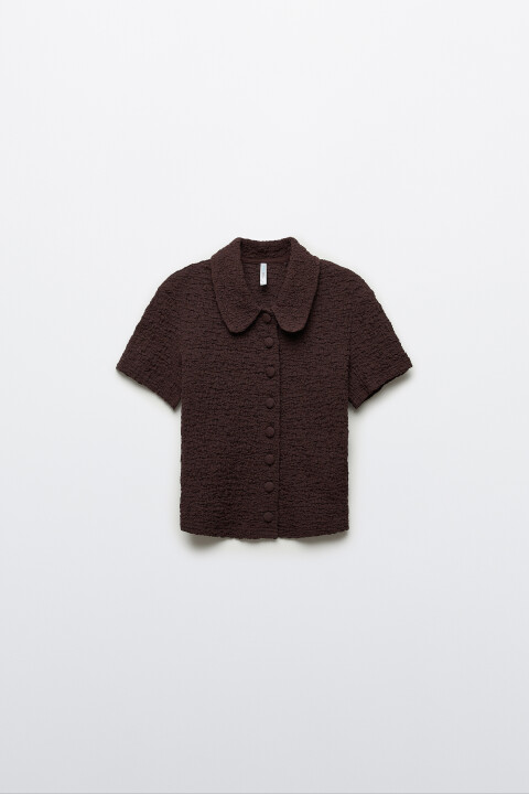 

Блузка с округлым воротником ажурная, Коричневый, Блузка с округлым воротником ажурная