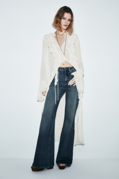 

Блузка шифоновая на завязках со шлейфом, Молочный, Блузка шифоновая на завязках со шлейфом