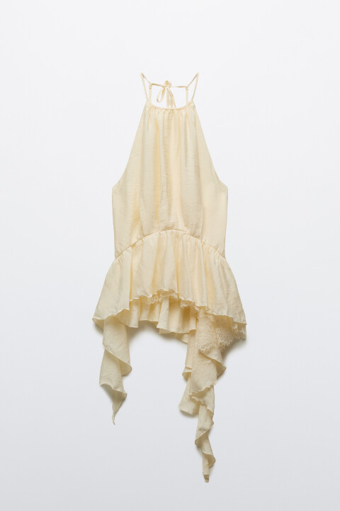 

Блузка-топ вискозная с открытой спиной и баской, Молочный, Блузка-топ вискозная с открытой спиной и баской