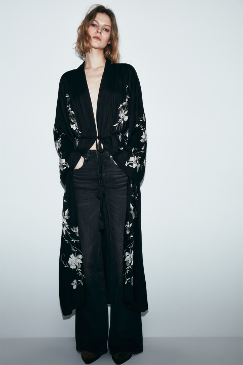 

Кардиган-кимоно вискозный со льном и вышивкой, Черный, Кардиган-кимоно вискозный со льном и вышивкой
