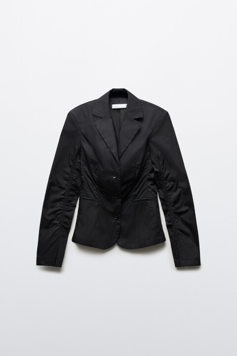 

Рубашка-жакет хлопковая приталенная с оборками, Черный, Рубашка-жакет хлопковая приталенная с оборками