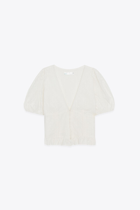 

Блузка ажурная приталенная на крючках, Белый, Блузка ажурная приталенная на крючках