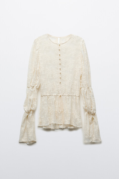 

Блузка кружевная с рукавами-колокольчиками, Молочный, Блузка кружевная с рукавами-колокольчиками