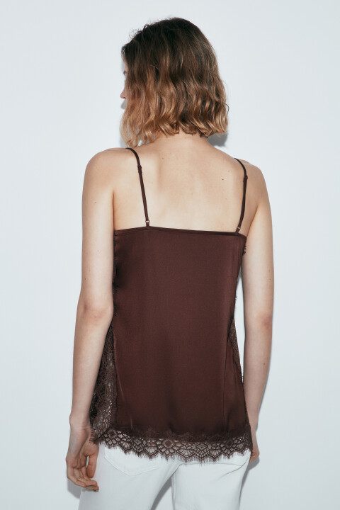 

Майка-топ атласная на бретелях с кружевом, Молочный, Майка-топ атласная на бретелях с кружевом