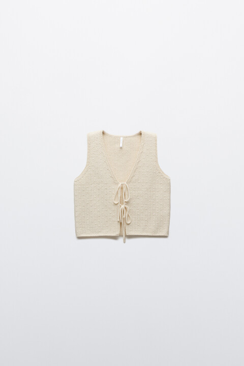 

Жилет вязаный полуприлегающий на завязках, Бежевый, Жилет вязаный полуприлегающий на завязках